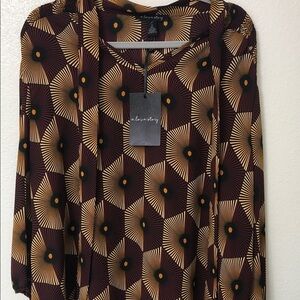 a new day Geometric Brown and Gold Blouse